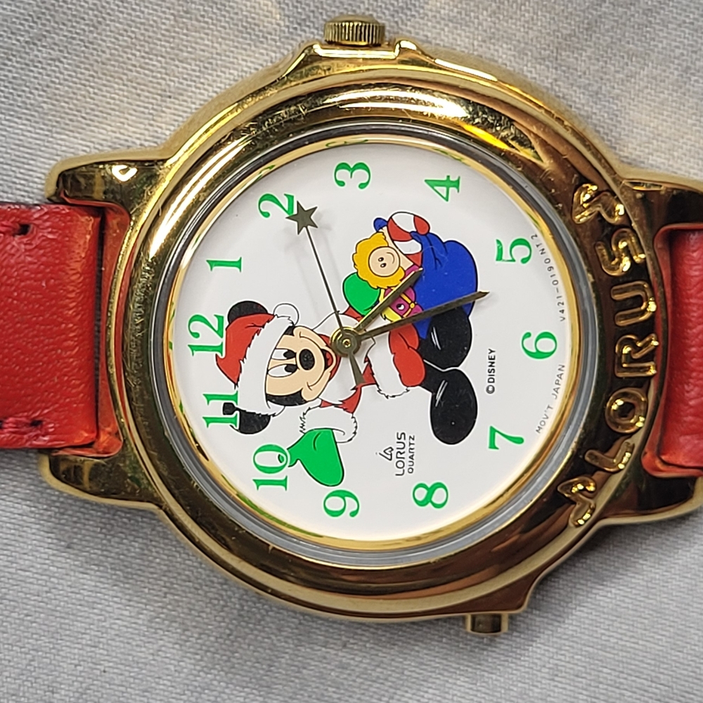 Gold Disney Mickey Mouse Watch with Red Strap